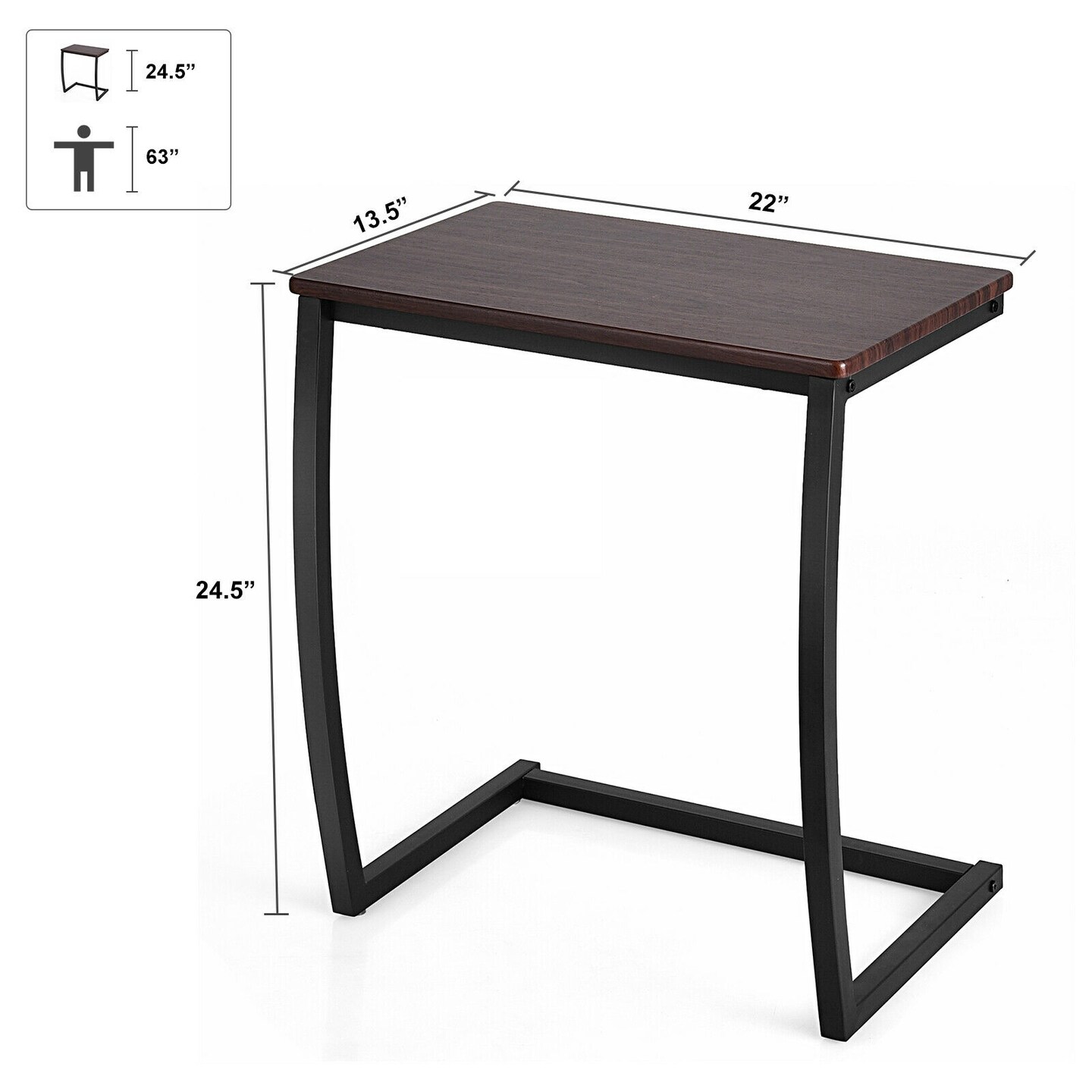 C-shaped Sofa Side End Table with Black Steel Tube Frame