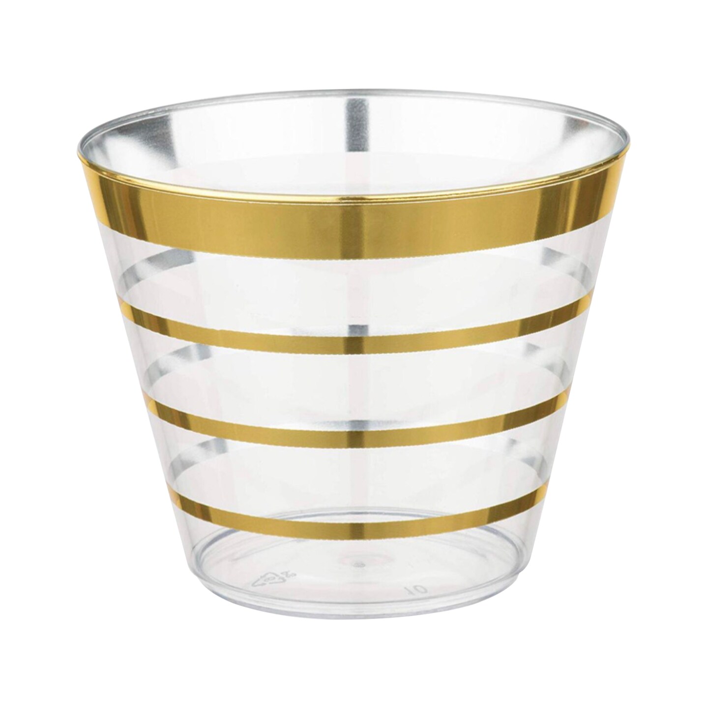 Clear with Gold Stripes Round Disposable Plastic Party Cups - 9 Ounce (240 Cups)
