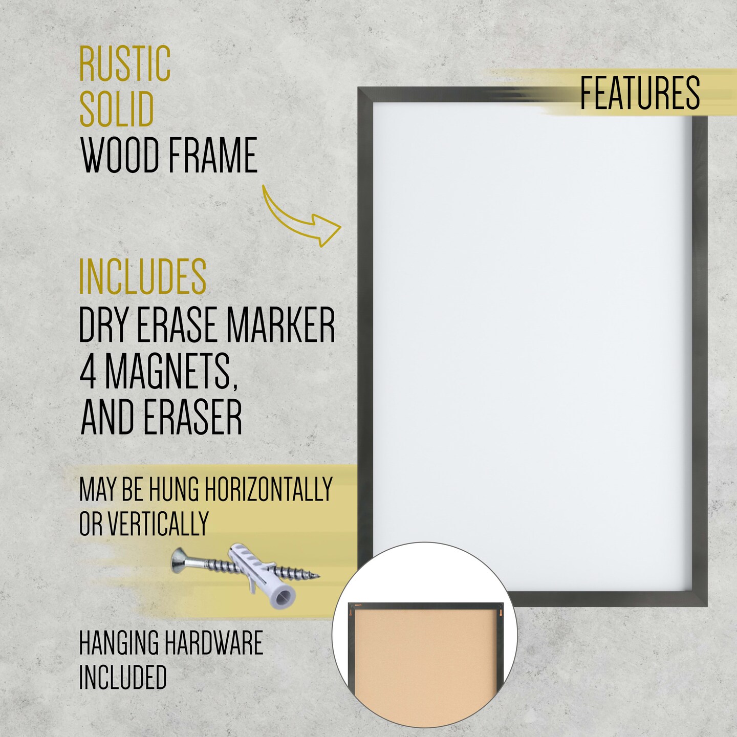 HBCY Creations Wall Mount White Board - Dry Erase Marker, Magnets, Eraser - Wood Frame - For Kitchen, Classrooms, Restaurant Menus and More!