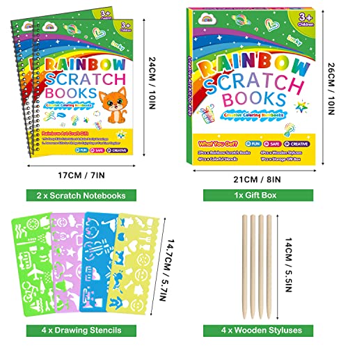2 Pack Rainbow Scratch Art Set for Kids Drawing Coloring Craft Black Magic Art Supplies Kits for Girls Boys Birthday Party Favor Halloween Craft Toys