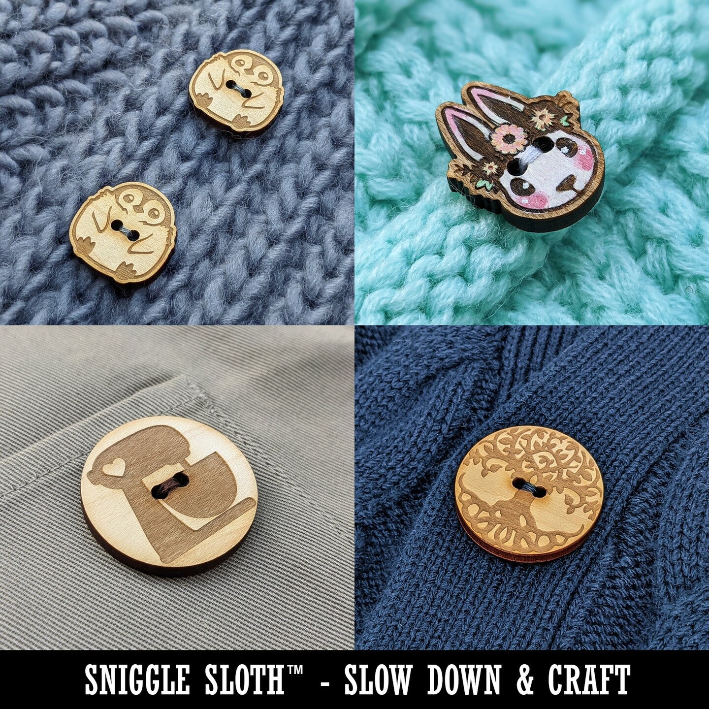 Hummingbird and Flower Wood Buttons for Sewing Knitting Crochet