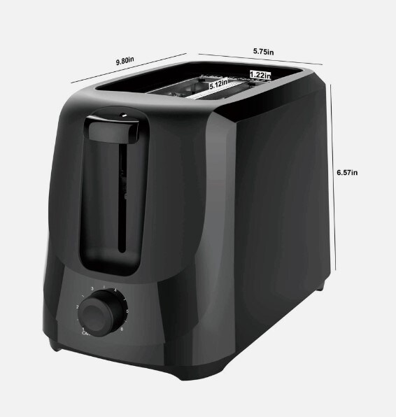New Black 2-Slice Toaster with 6 Shade Settings and Removable Crumb Tray
