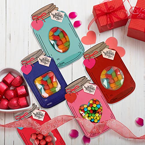  Giiffu 50 Pack Valentines Cards for Kids, Mason Jar