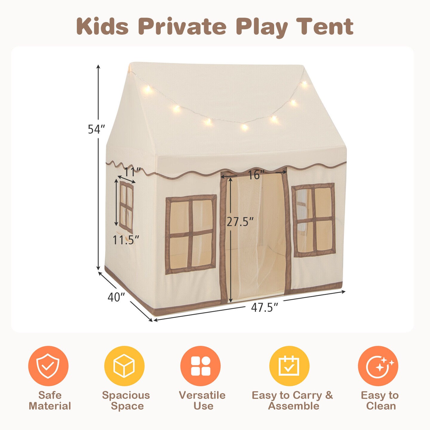 Toddler Large Playhouse with Star String Lights Perfect for Gifting