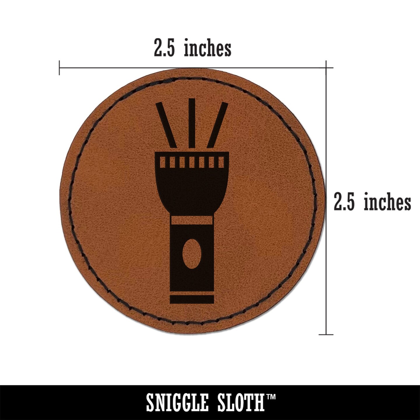 Flashlight Icon Round Iron-On Engraved Faux Leather Patch Applique - 2.5&#x22;