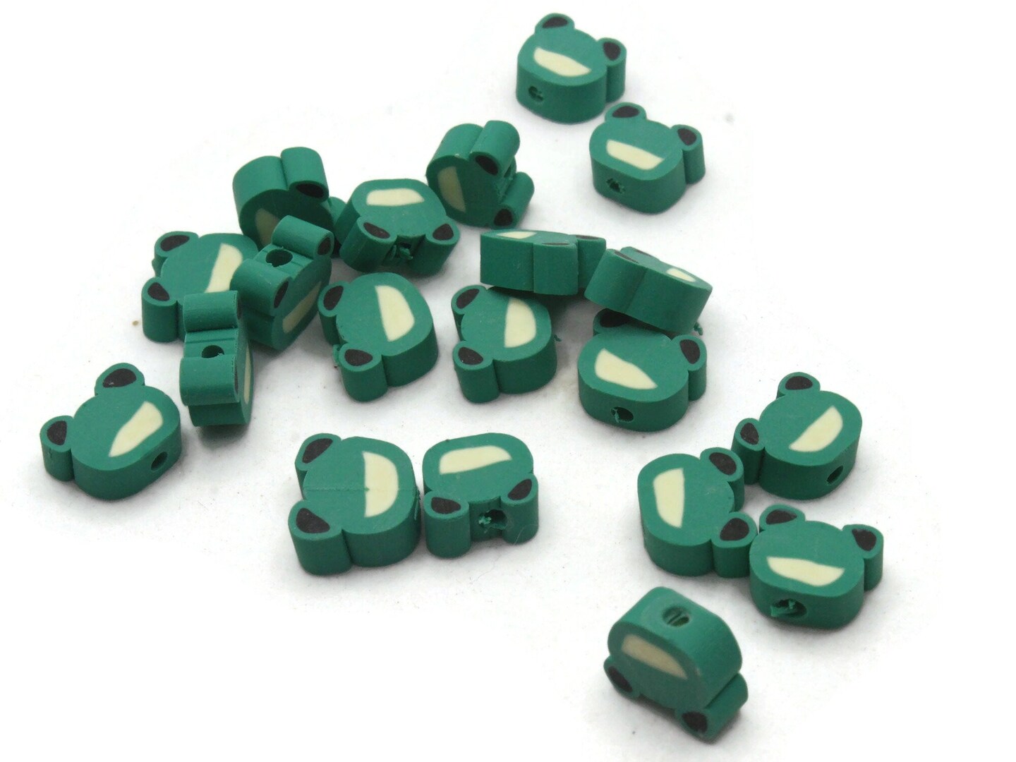 20 Green Frog Head Miniature Animal Polymer Clay Beads