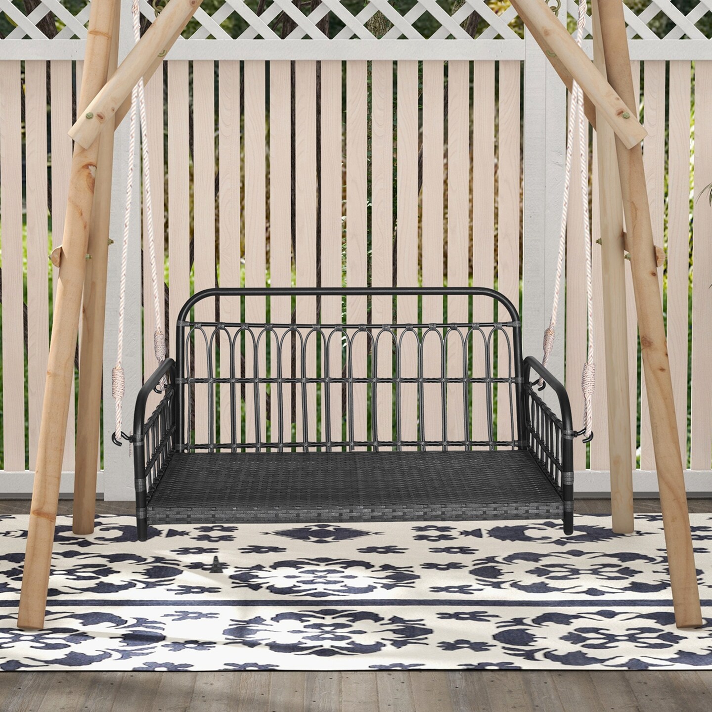 Costway Patio Swing Chair 2-Person Hanging Seat Outdoor Wicker Loveseat Cushioned Porch