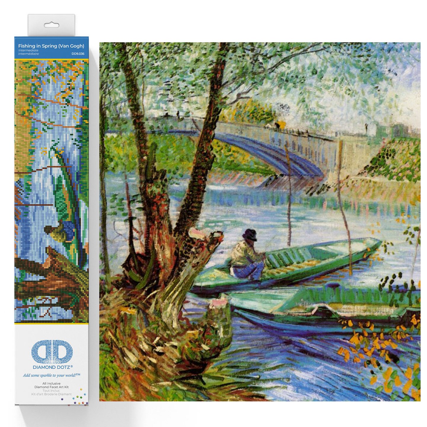 Diamond Dotz Fishing in Spring (Van Gogh) Diamond Painting Kits for Adults - Diamond Art Kits a Relaxing Creative Craft Kit with Dotz Gems
