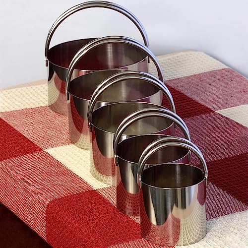 5 Pieces Circle Biscuit Cutter,Professional Stainless Steel Round Cookies Mold Tool with Ring Handle for Baking Pastry Doughnut