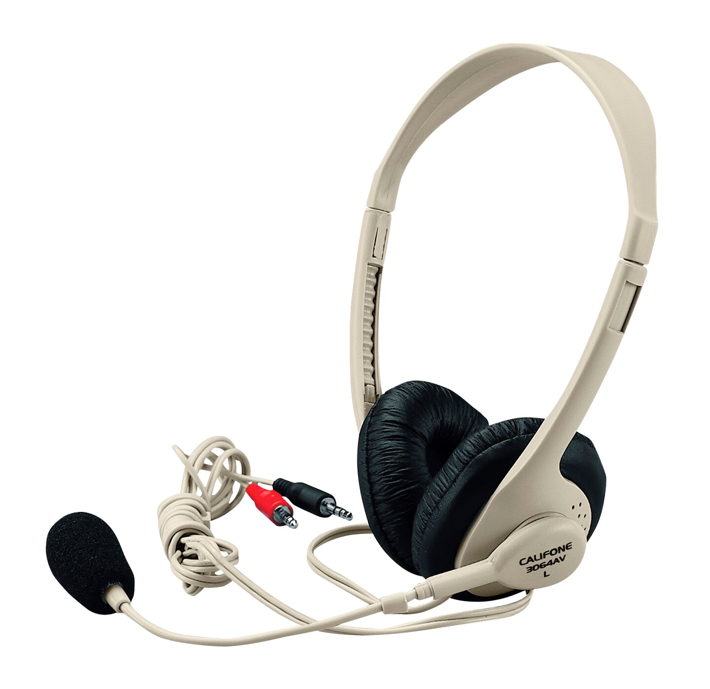 Califone 3064AV Lightweight OnEar Stereo Headset, Gooseneck Microphone, Dual 3.5mm Plugs, Beige
