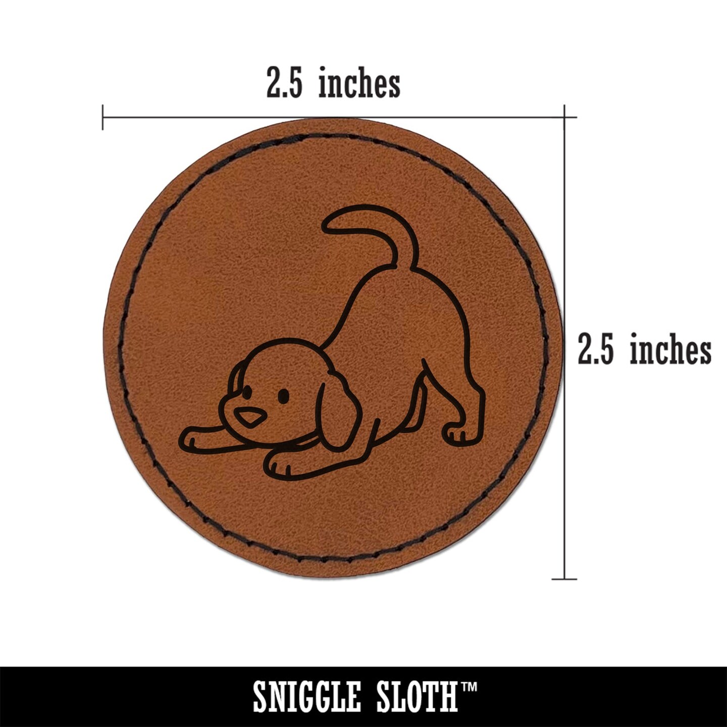 Labrador Retriever Play Bow Dog Round Iron-On Engraved Faux Leather Patch Applique - 2.5&#x22;