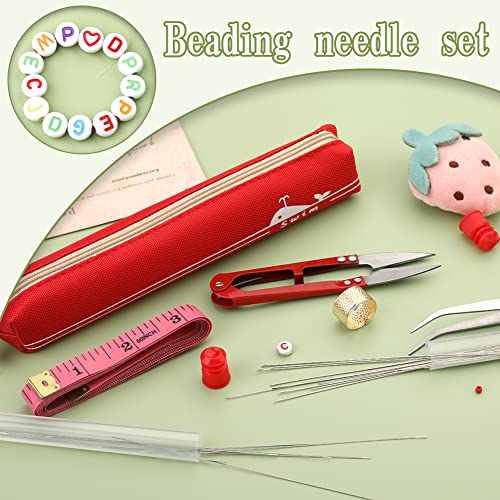 58 Pcs Beading Needles Set Seed Beads Needles Bead Needles Tool Long Straight and Big Eye Beading Needles Collapsible Embroidery Needles with Tweezers Pin Cushion for Jewelry Making