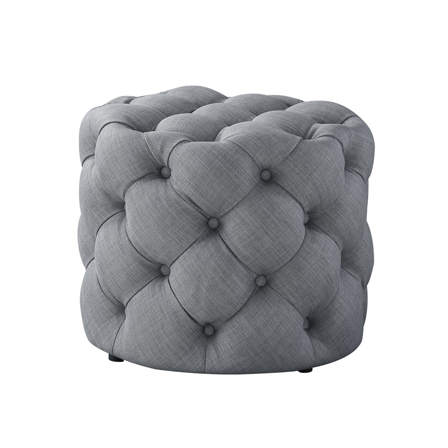 Marianna Linen/Velvet Tufted Allover Upholstered Round Ottoman, 1 Piece