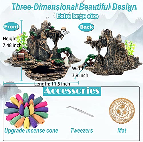 Zvaiuk Mountain Waterfall Incense Burner&#xFF0C;Backfall Incense Holder River, Incense Falls Meditation Decor for Room with Upgrade Incense Cones and Accessories