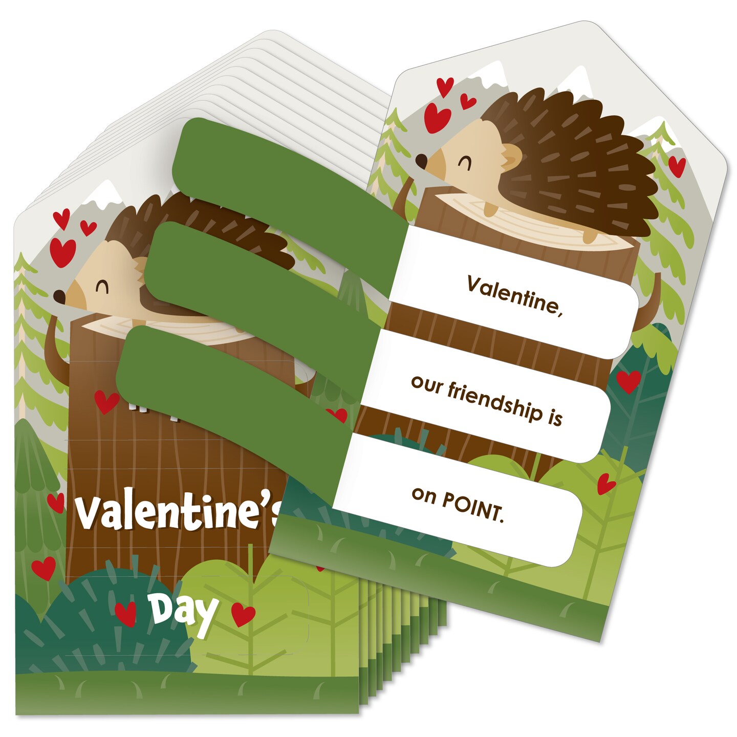 Big Dot of Happiness Forest Hedgehogs - Woodland Cards for Kids - Happy Valentine&#x27;s Day Pull Tabs - Set of 12