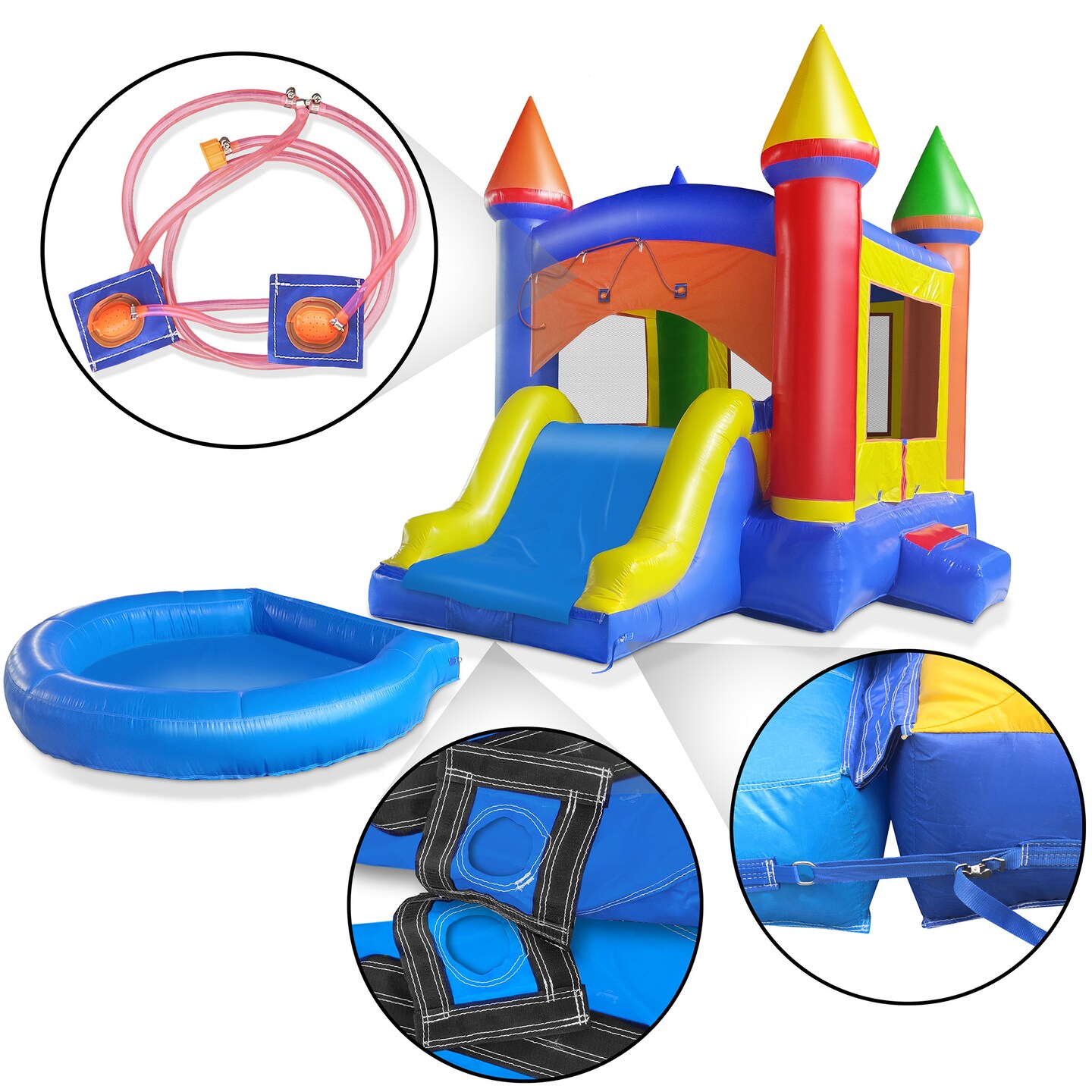 Cloud 9 Castle Inflatable Combo Bounce House with Splash Pool and Water Slide for Kids - Commercial-Grade Combo Bouncer Includes Blower