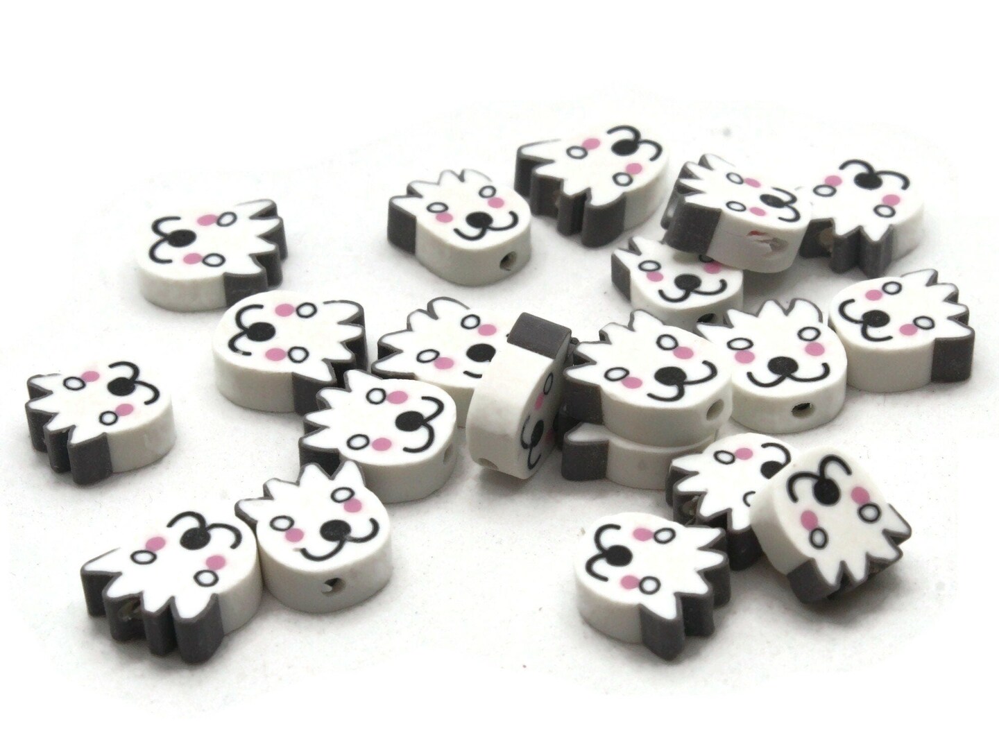 20 White Goat Head Miniature Animal Polymer Clay Beads