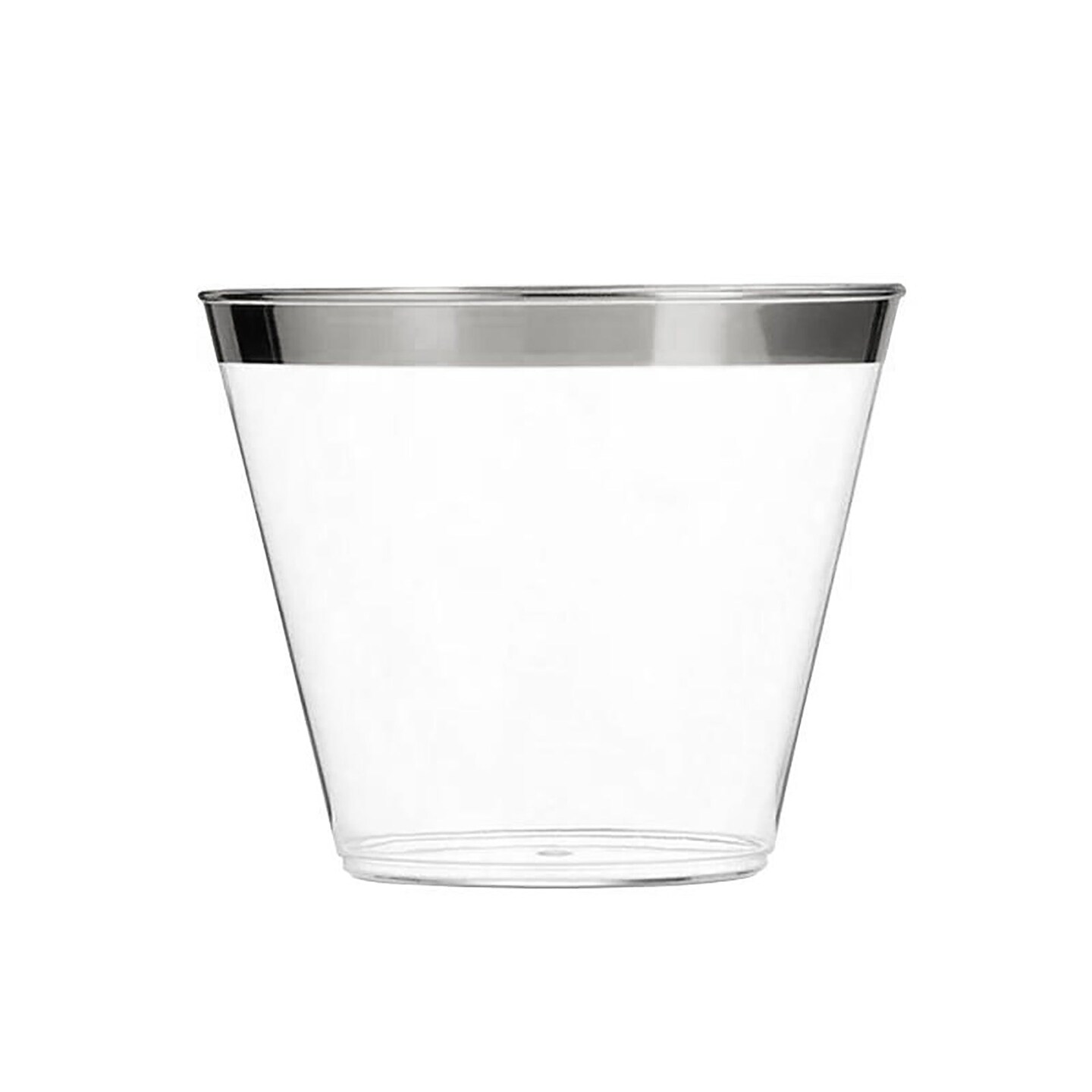 Clear with Metallic Silver Rim Round Disposable Plastic Cups - 9 Ounce (240 Cups)