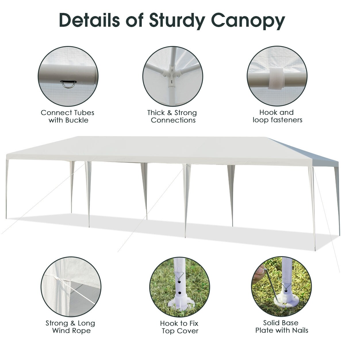 10&#x27; x 30&#x27; Waterproof Gazebo Canopy Tent with Connection Stakes and Wind Ropes