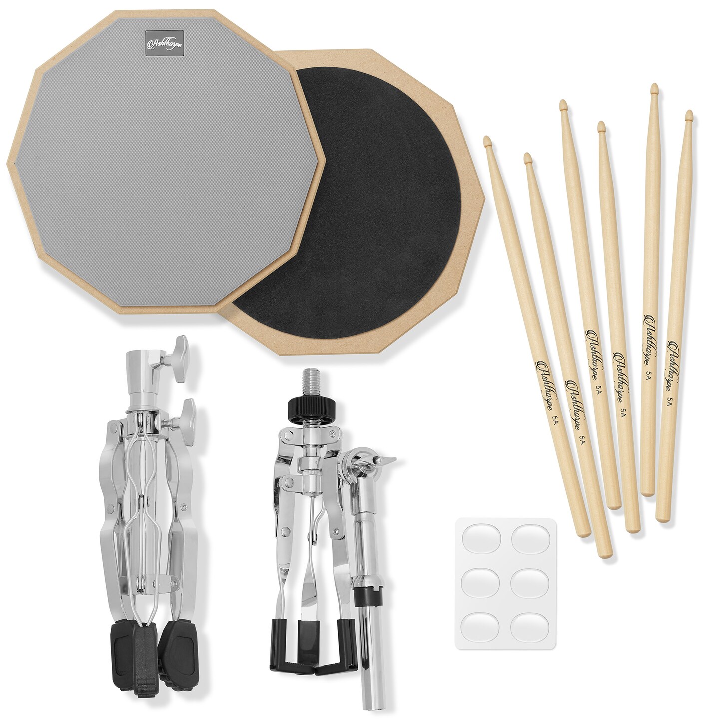 Ashthorpe Drum Practice Pad Set with Snare Stand - 12-Inch Double-Sided Silent Drum Pad Kit Includes Backpack Carrying Bag and Drumsticks