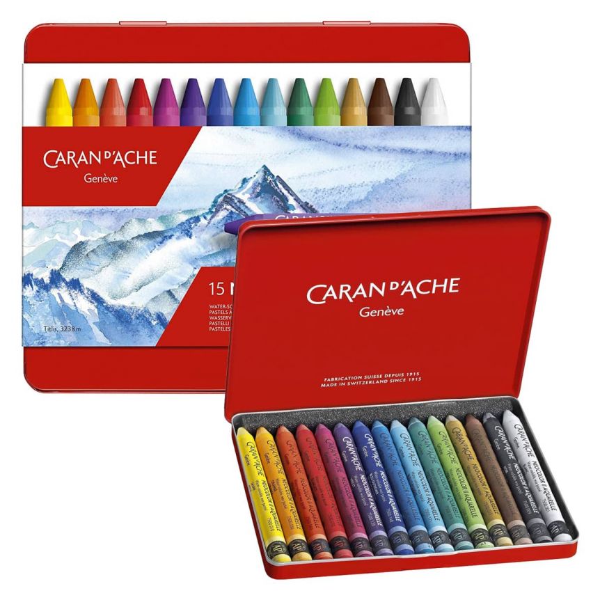 Caran D&#x27;ache NeoColor II Crayons Tin Case Set of 15 - Assorted Colors