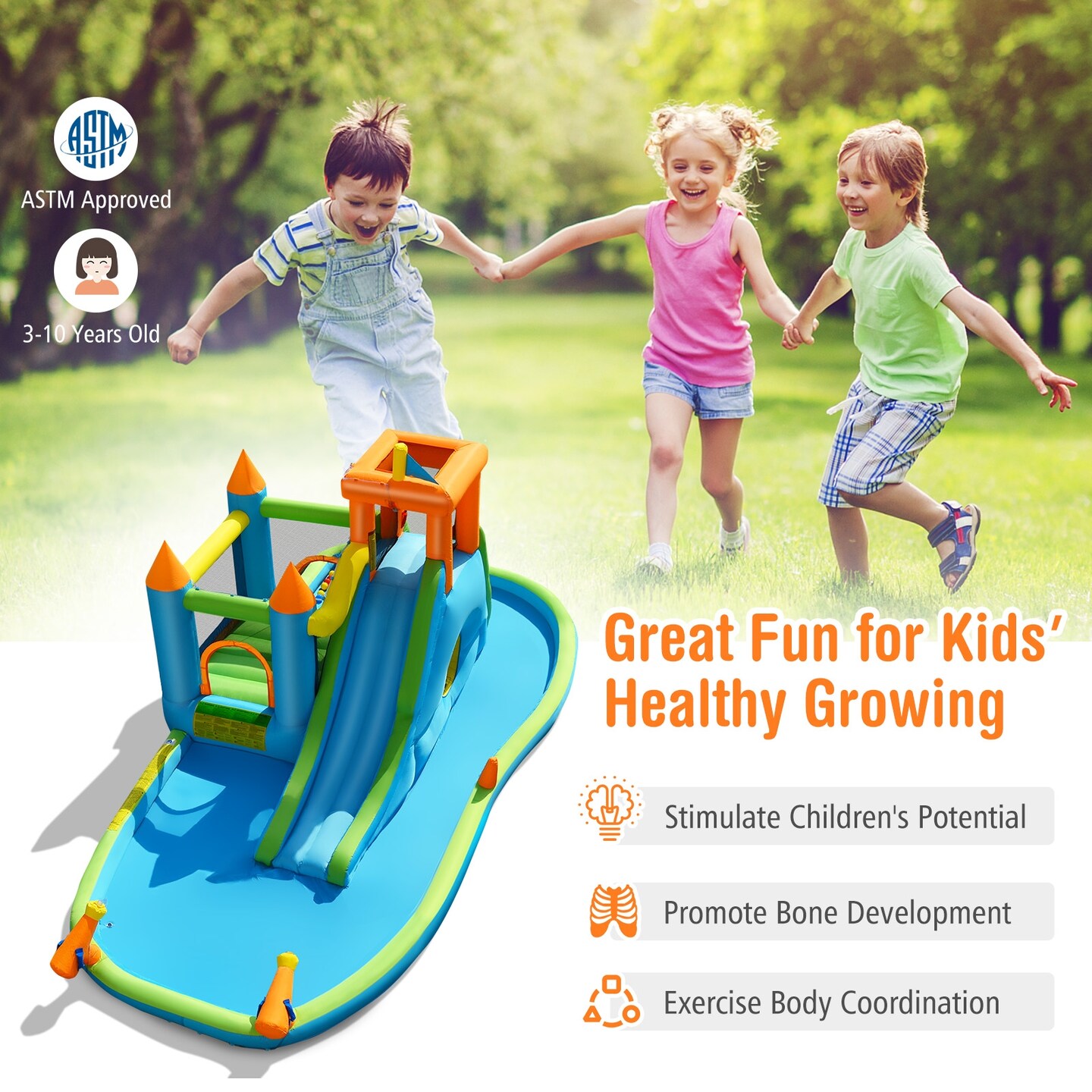 Inflatable Water Slide Kids Bounce House Splash Water Pool