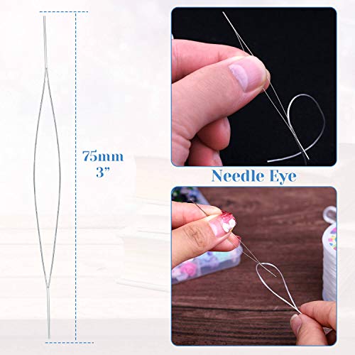 Stretchy String for Bracelets, Anezus Elastic String Jewelry Bead Cord with 2 Pieces Large Eye Beading Needles for Seed Beads, Pony Beads, Bracelets and Jewelry Making White