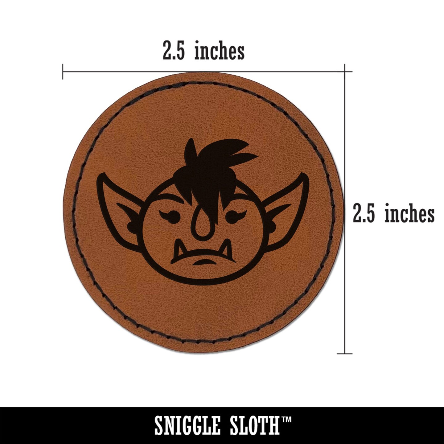 Goblin Female Character Face Round Iron-On Engraved Faux Leather Patch Applique - 2.5&#x22;