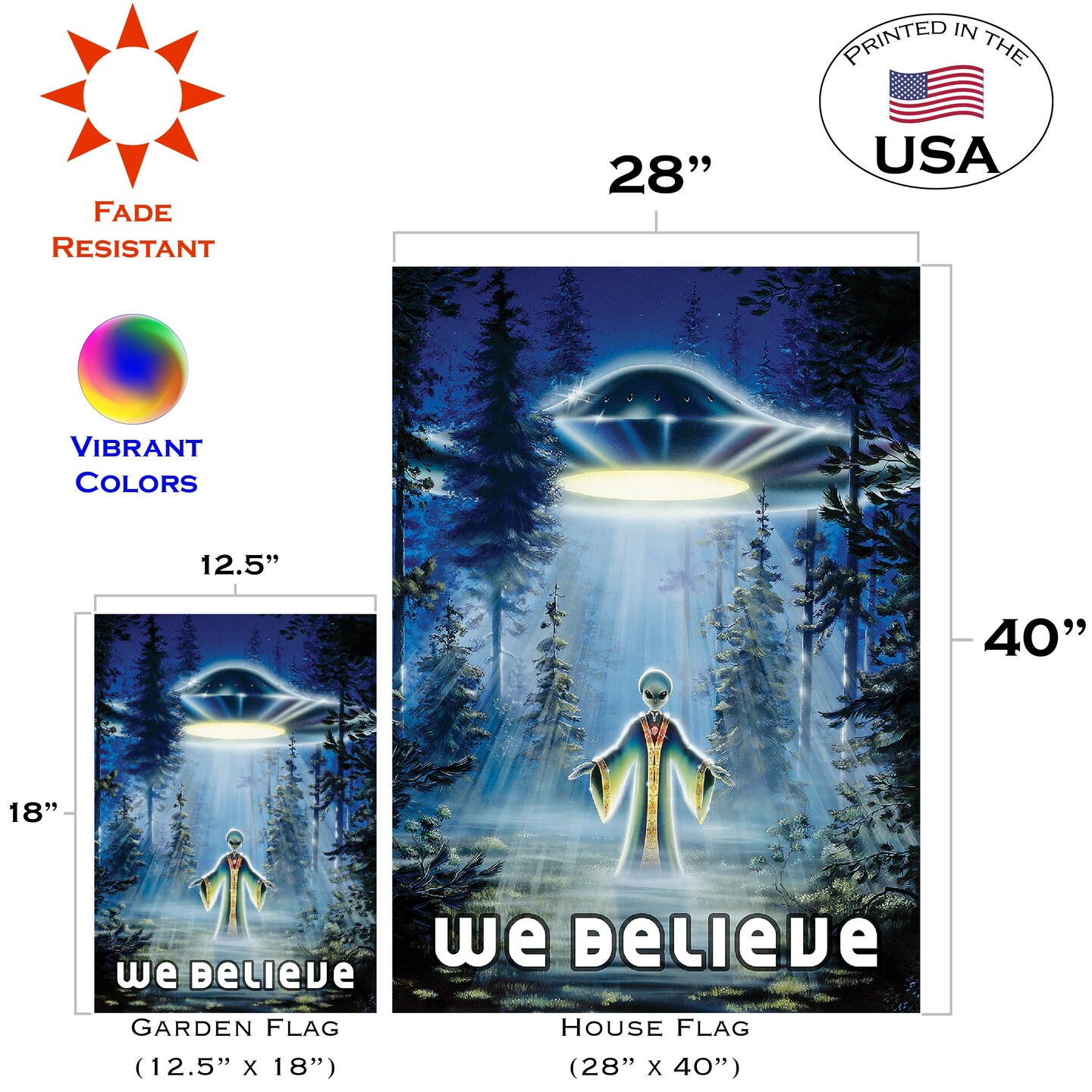 UFO Believe Decorative Aliens Double Sided Flag