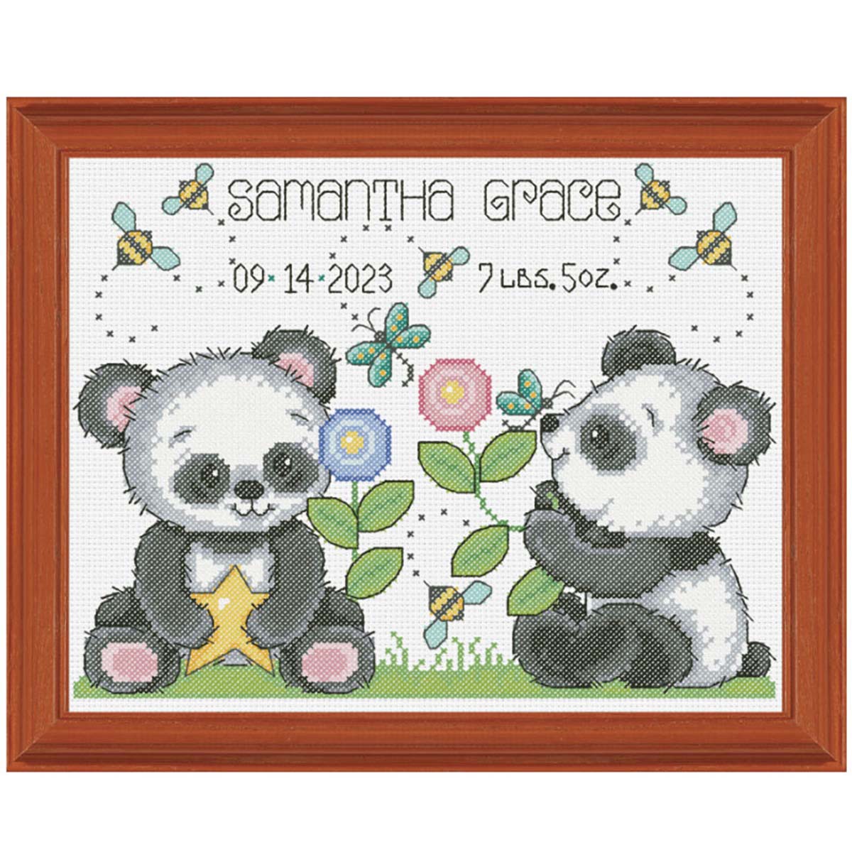 Herrschners  Playful Pandas Birth Record Counted Cross-Stitch Kit