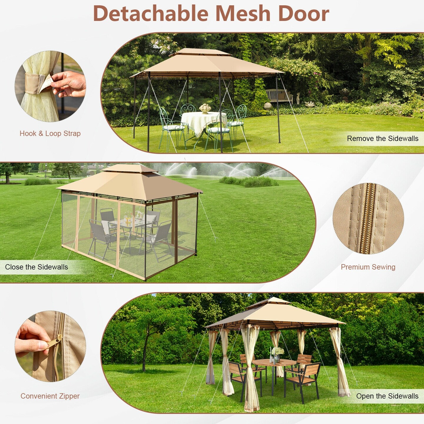 Tent Canopy Shelter with Removable Netting Sidewall