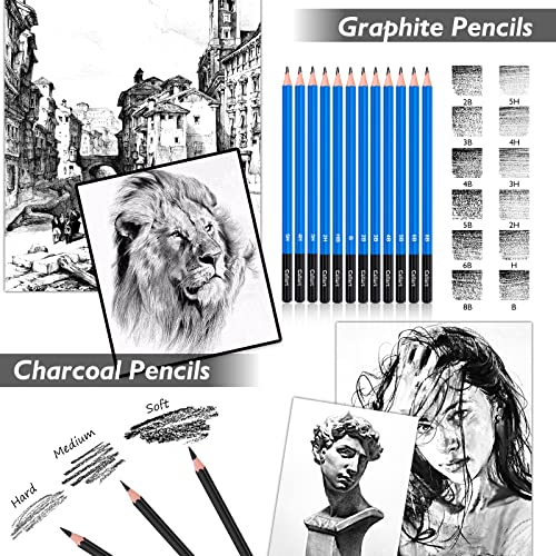 Caliart Art Supplies, Drawing Supplies, 176PCS Art Set Sketching Kit with  100 Sheets 3-Color Sketch Book, Graphite Colored Charcoal Watercolor &  Metallic Pencils, Gifts for Artists Adults Teens Kids