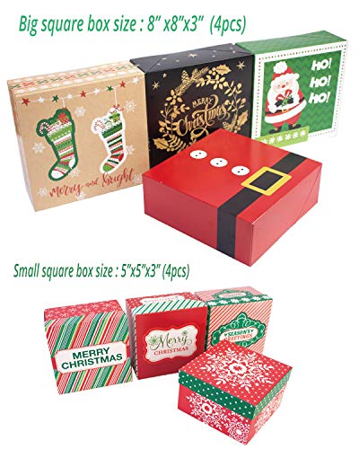 party funny 14 Decorative Christmas Gift Boxes with Lids and 80-Count Foil Christmas Gift Tag Stickers (Assorted size,6 Rectangle,4 Square, 4 Small Square)