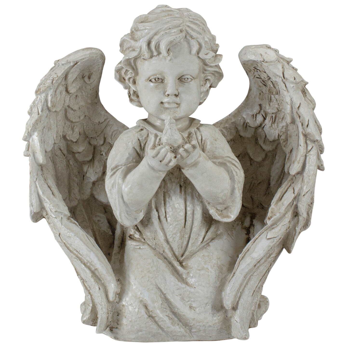 Northlight 9.75" Ivory Angel Boy Kneeling with Dove Outdoor Garden Statue
