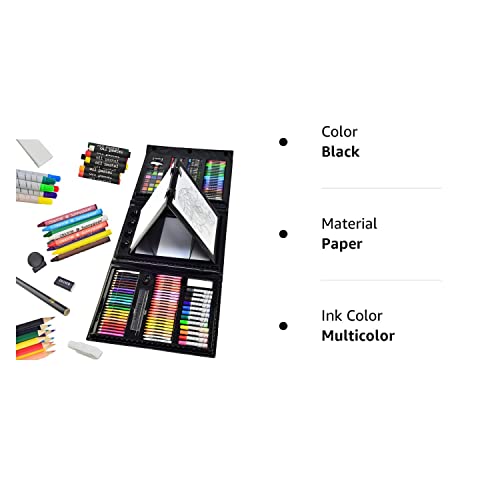 Sunnyglade 185 Pieces Double Sided Trifold Easel Art Set, Drawing Art Box with Oil Pastels, Crayons, Colored Pencils, Markers, Paint Brush