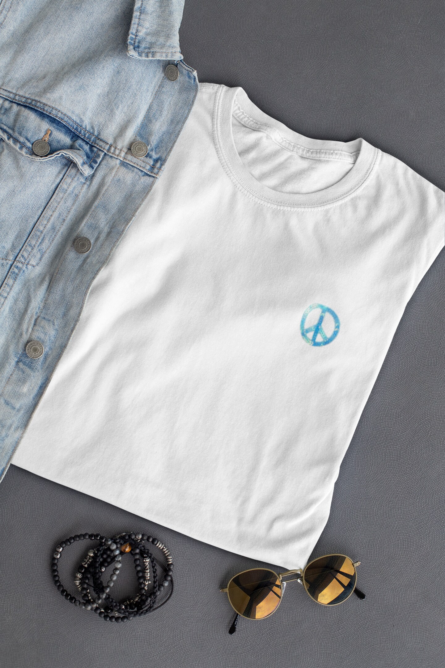 Light Blue Sequin Peace Sign, Embroidered, Iron on Patch