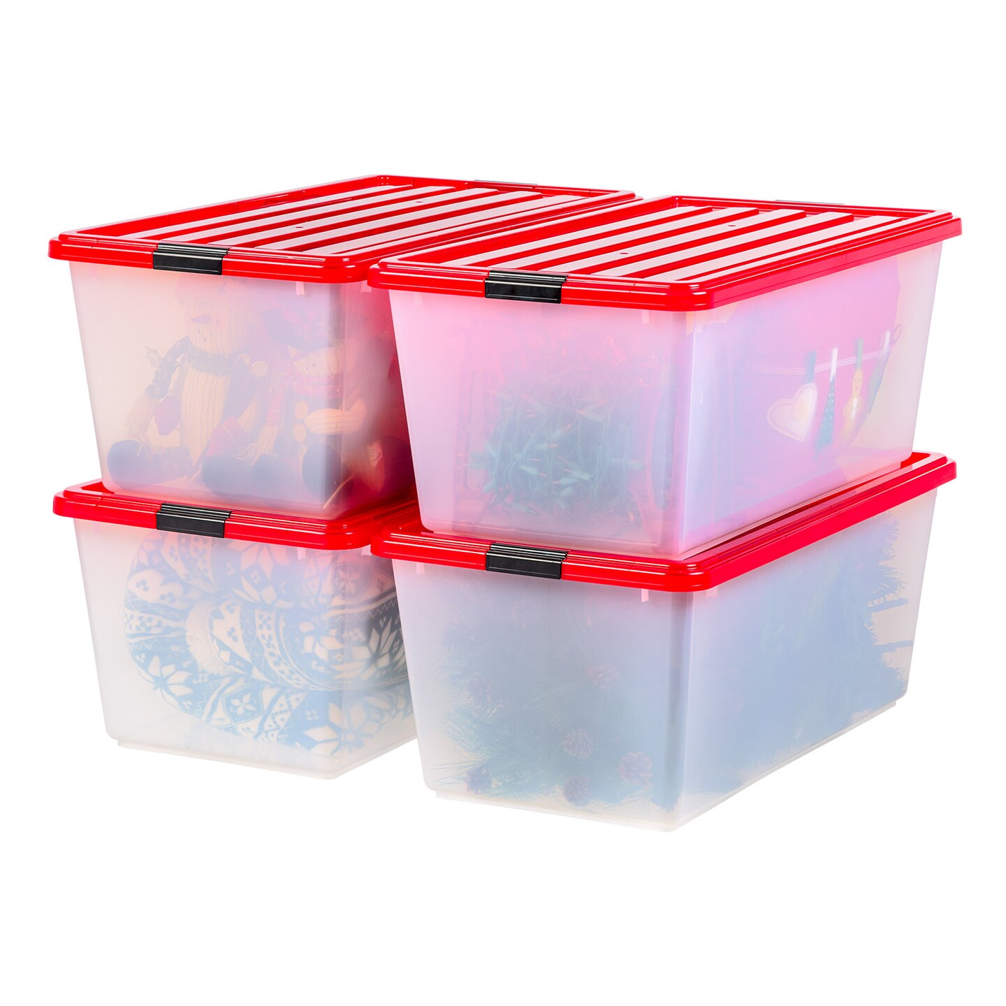 IRIS Christmas Plastic Storage Bins with Lids and Secure Latching Buckles, Holiday Red