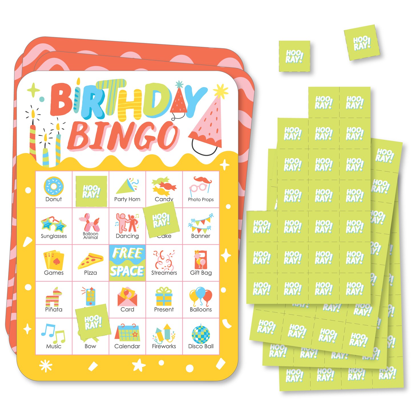 Big Dot of Happiness Party Time - Picture Bingo Cards and Markers - Happy Birthday Party Bingo Game - Set of 18