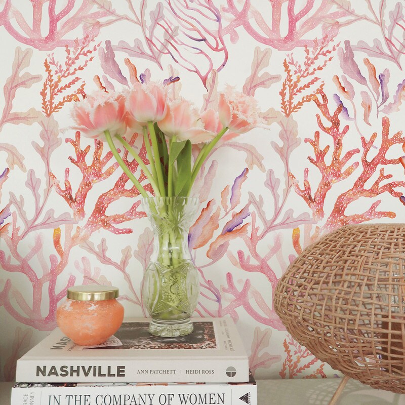 Tempaper Coral Reef Peel and Stick Wallpaper Rose Quartz