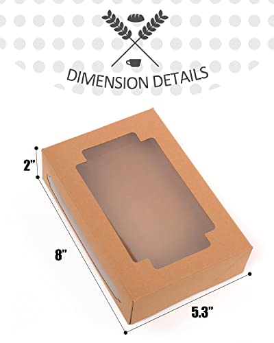 36 Packs Auto-pop up Kraft Cookie Boxes for Gift Giving 8x5.3x2 inch Brown Treat Box with Window One Second Folding Bakery Box for Donuts Candies and Biscuit