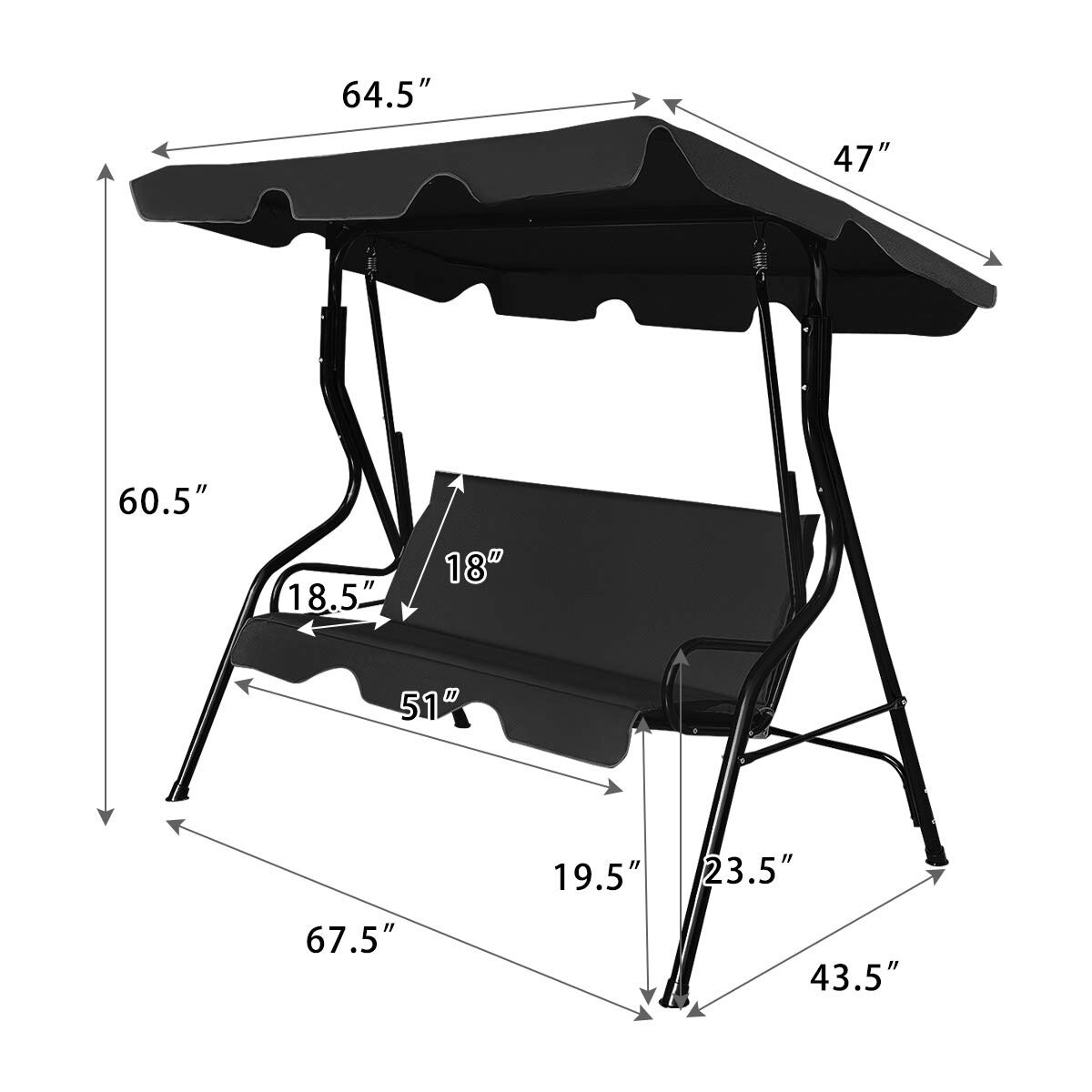 3 Seats Patio Canopy Swing