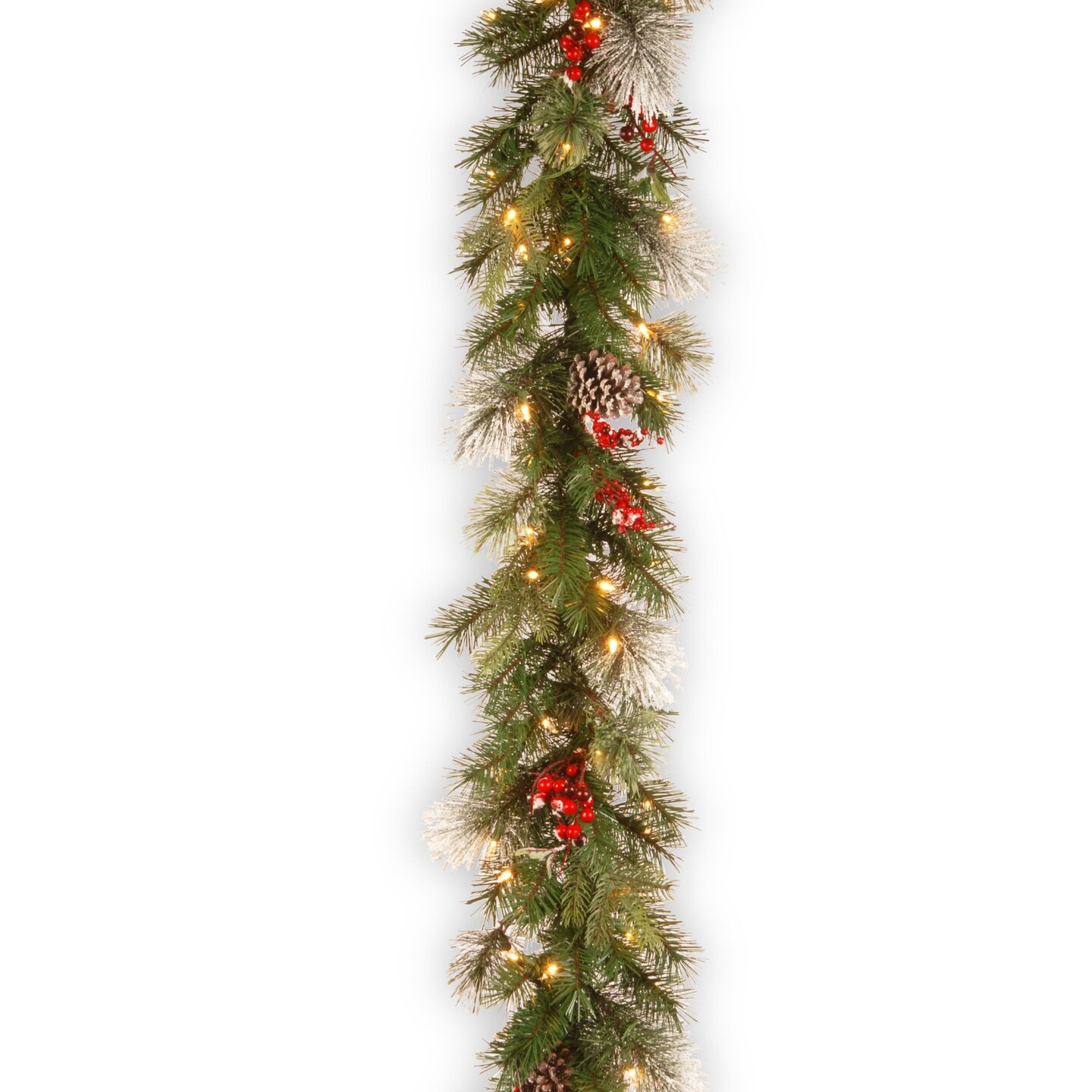 National Tree Company Pre-Lit Wintry Berry Artificial Christmas Garland - 9' x 12" - Clear Lights