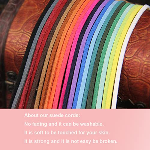 20 Bundles 100 Yards  2.6mm Suede Leather Cords Leather Lace Flat Faux Suede Cord String Thread Velvet Cord for Necklace, Bracelet, Beading and DIY Crafts (Color-2)
