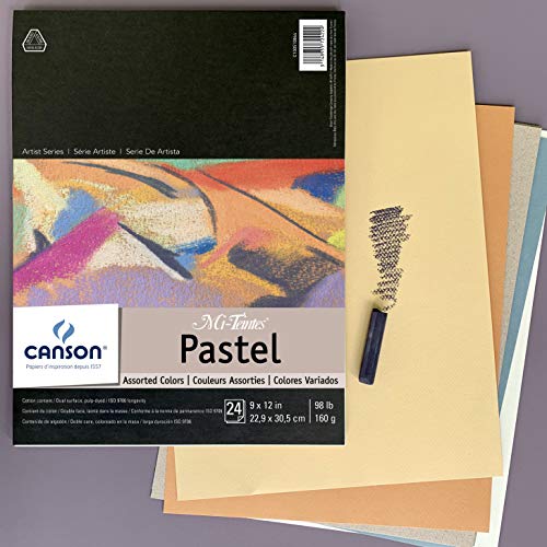 Canson Artist Series Mi-Teintes Pastel Paper, Assorted Colords, Foldover Pad, 9x12 inches, 24 Sheets (98lb/160g) - Artist Paper for Adults and Students