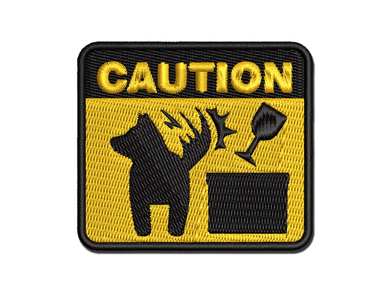 Caution Dog Wagging Tail Pet Multi-Color Embroidered Iron-On or Hook &#x26; Loop Patch Applique