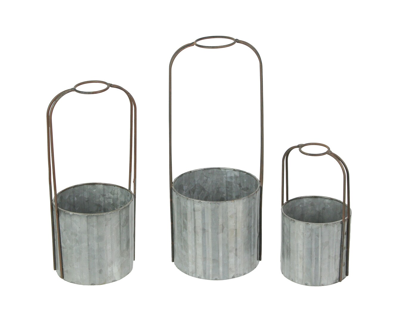 Galvanized Zinc Finish 3 Piece Rustic Metal Candle Holder Set