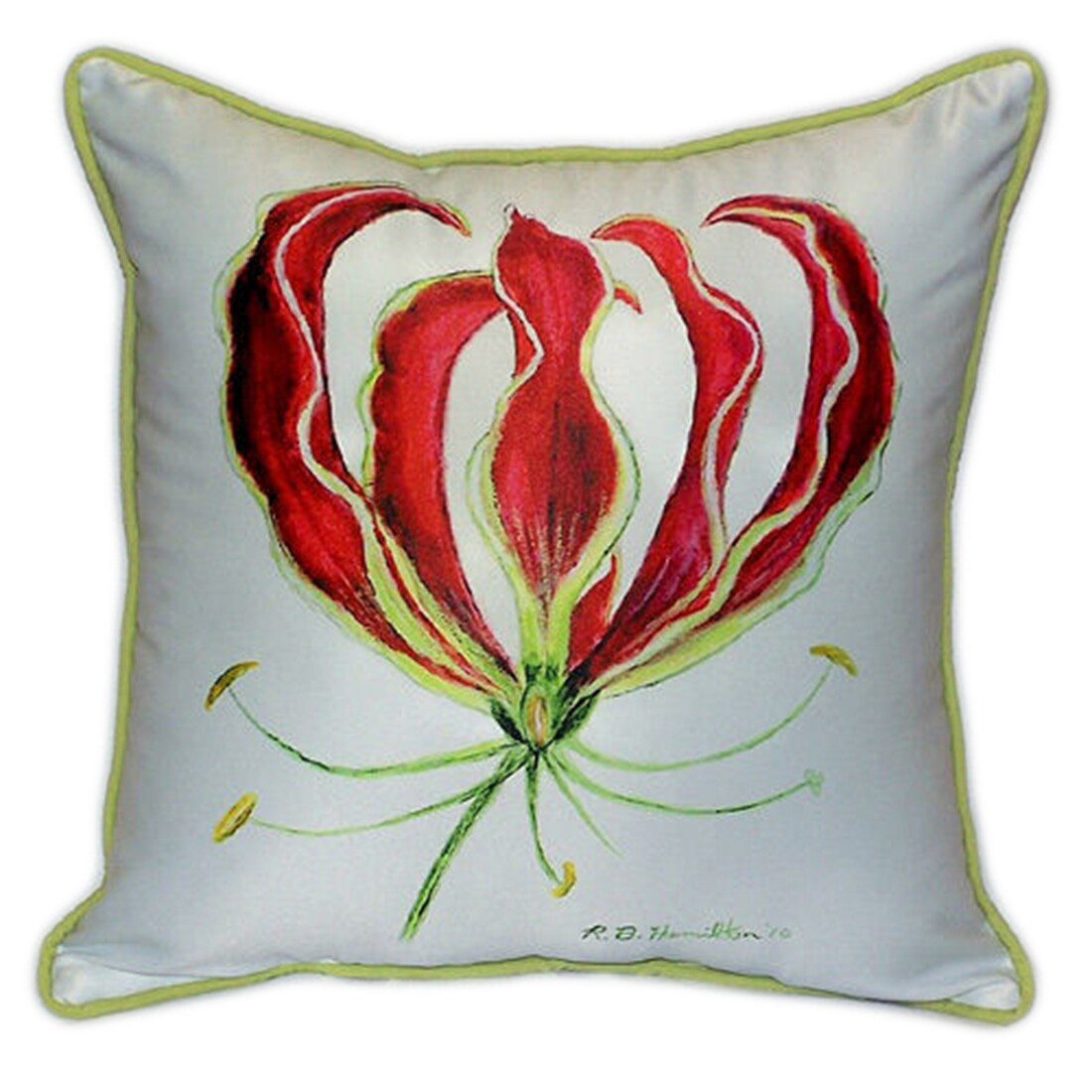 Pair of Betsy Drake Red Lily Large Pillows 18 Inch x 18 Inch