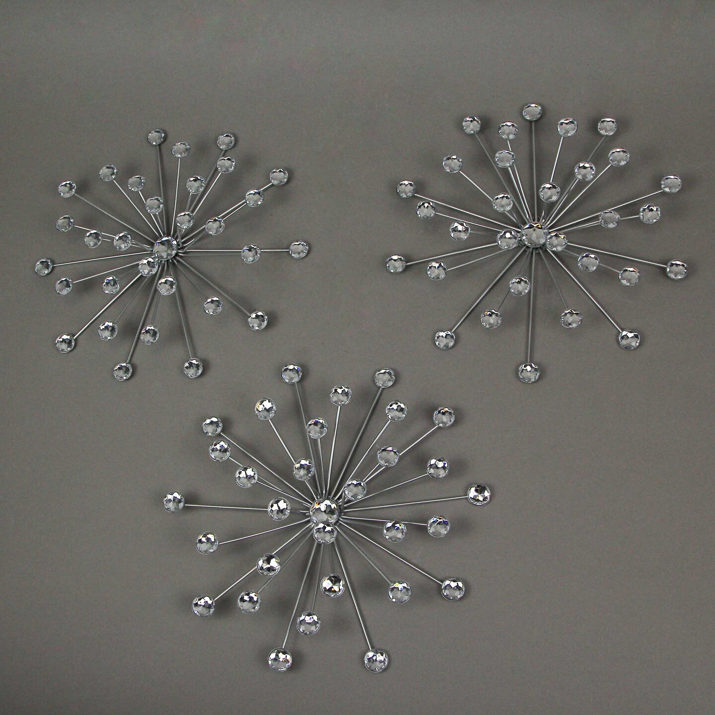 Jeweled Metal Bursting Star Wall Mounted Hanging Sculpture Set of 3 Burst