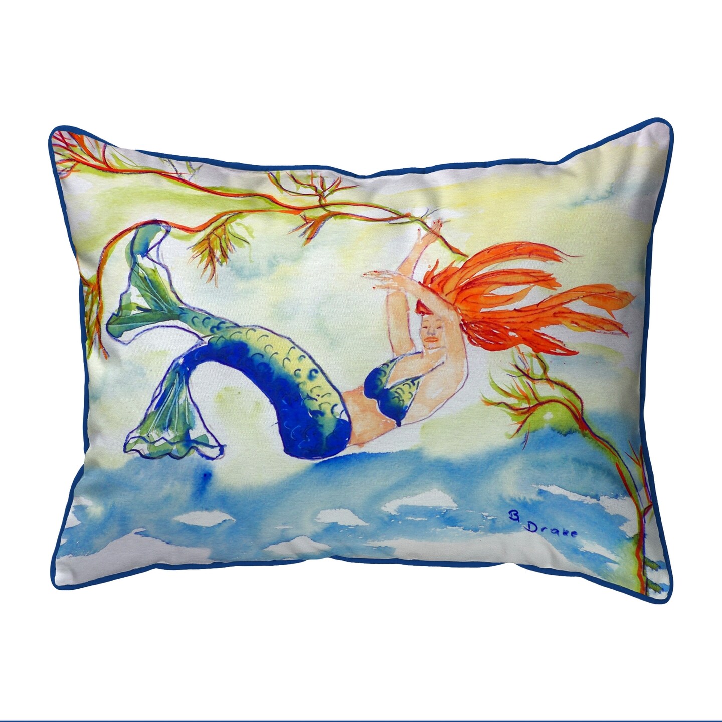Betsy Drake Resting Mermaid Extra Large 20 X 24 Indoor / Outdoor Pillow