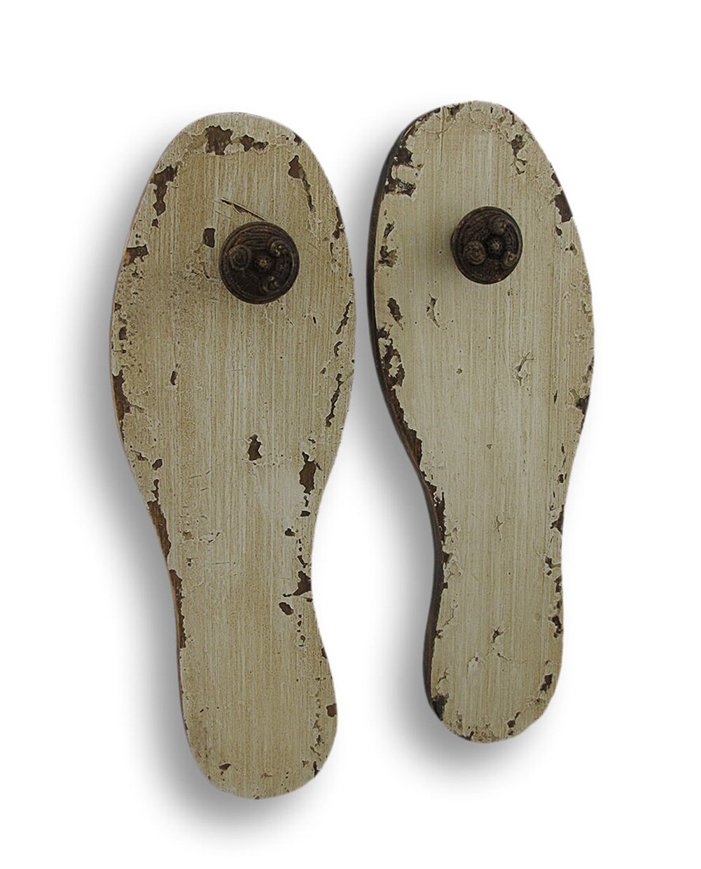 Distressed Finish Antique White Wooden Shoe Sole Wall Pegs